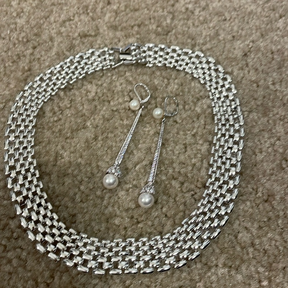 Silver Necklace and Earrings